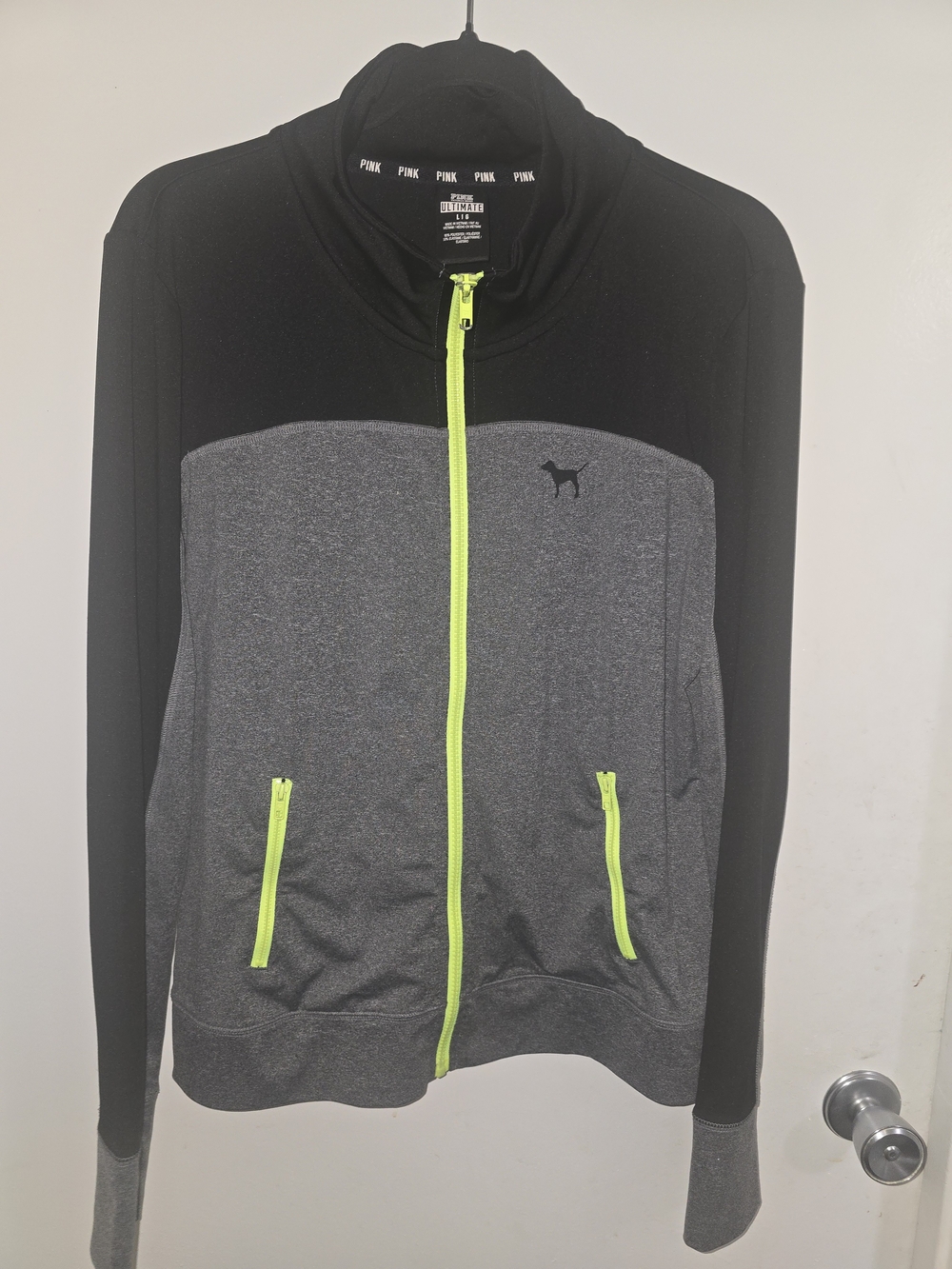 Victoria's Secret PINK Black Jacket with Neon Yellow Zipper